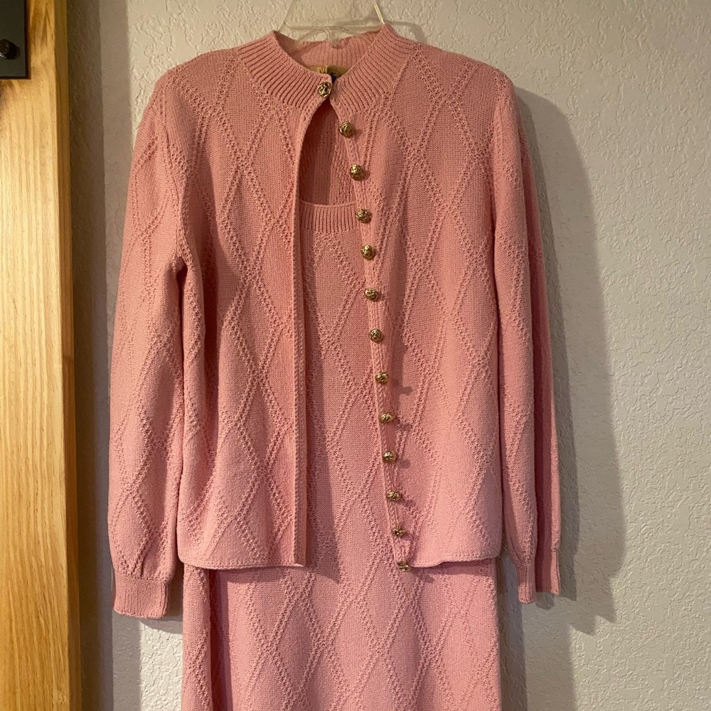 Vintage St John’s Knits for Bullocks Pink Knit Cardigan and Dress Set